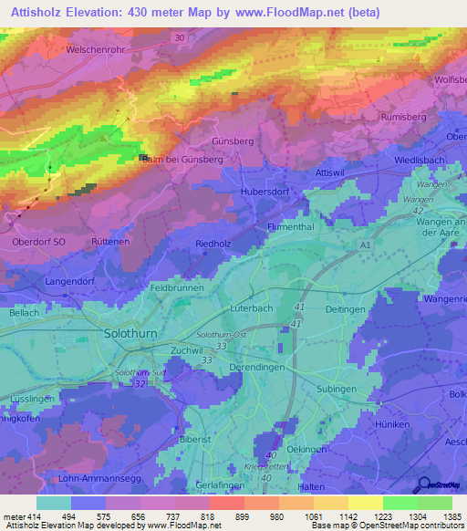Attisholz,Switzerland Elevation Map