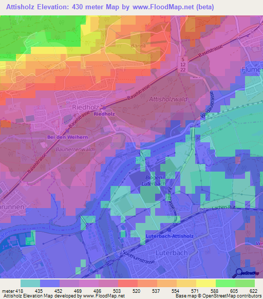 Attisholz,Switzerland Elevation Map