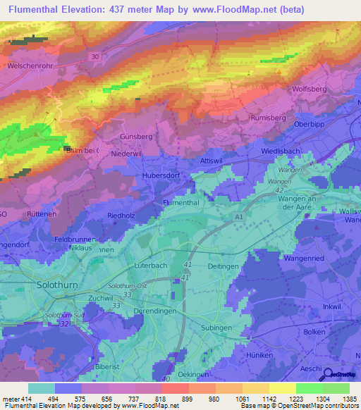 Flumenthal,Switzerland Elevation Map