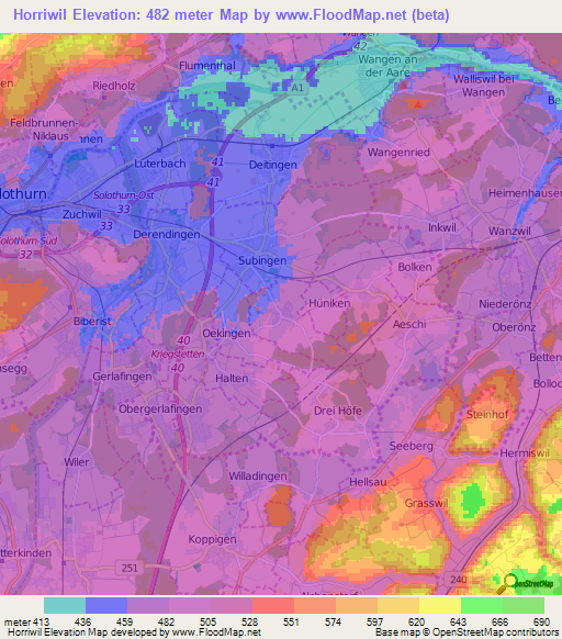 Horriwil,Switzerland Elevation Map