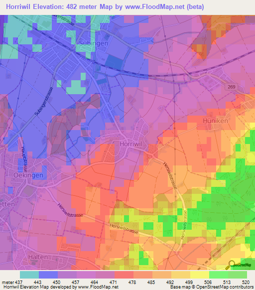 Horriwil,Switzerland Elevation Map
