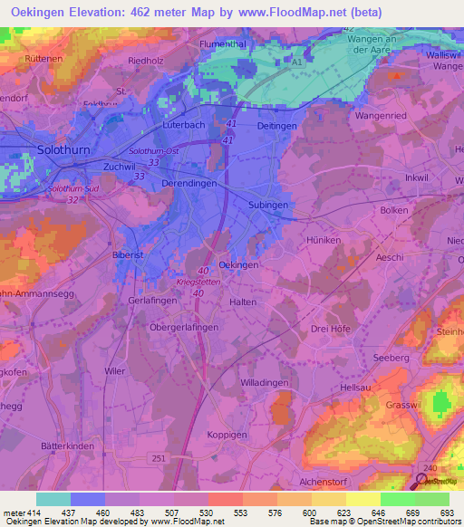 Oekingen,Switzerland Elevation Map