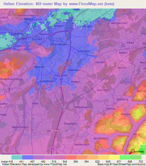 Halten,Switzerland Elevation Map