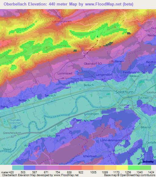 Oberbellach,Switzerland Elevation Map