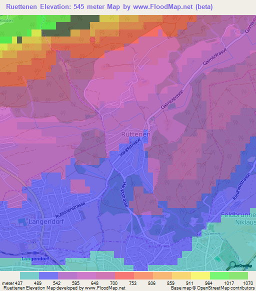 Ruettenen,Switzerland Elevation Map