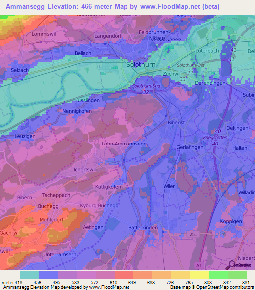 Ammansegg,Switzerland Elevation Map