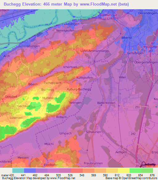 Buchegg,Switzerland Elevation Map