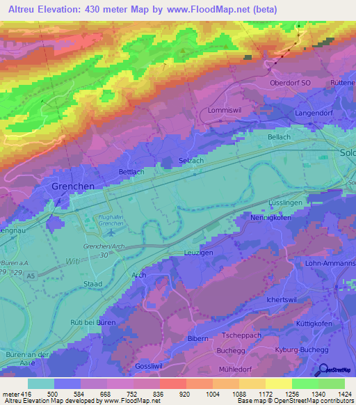 Altreu,Switzerland Elevation Map