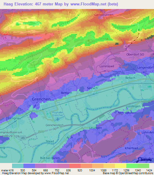 Haag,Switzerland Elevation Map