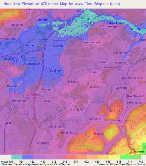 Hueniken,Switzerland Elevation Map