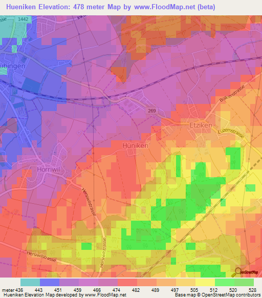 Hueniken,Switzerland Elevation Map