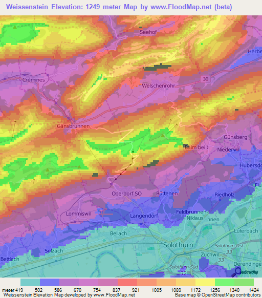 Weissenstein,Switzerland Elevation Map