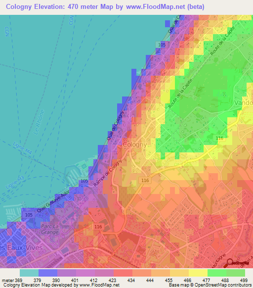 Cologny,Switzerland Elevation Map