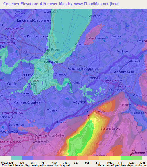 Conches,Switzerland Elevation Map