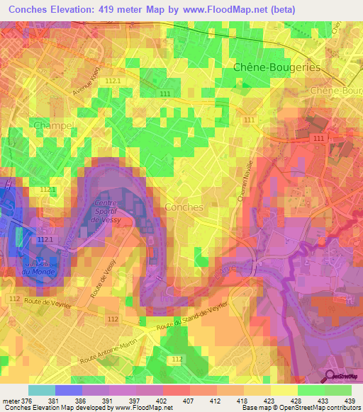 Conches,Switzerland Elevation Map