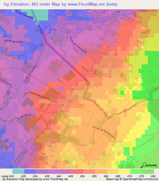 Gy,Switzerland Elevation Map