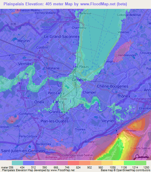 Plainpalais,Switzerland Elevation Map