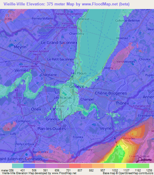 Vieille-Ville,Switzerland Elevation Map