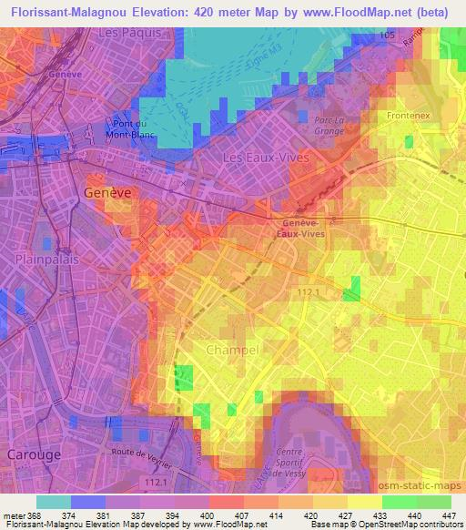 Florissant-Malagnou,Switzerland Elevation Map