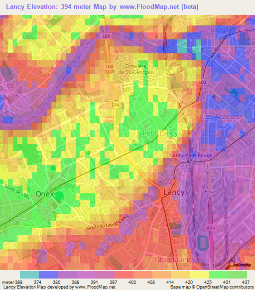 Lancy,Switzerland Elevation Map