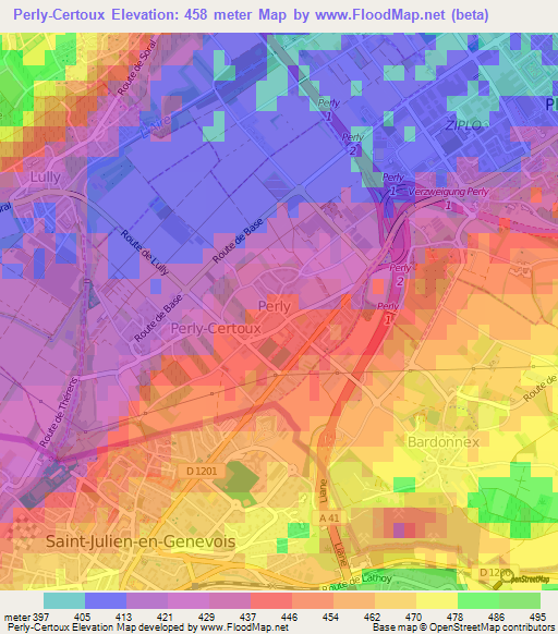 Perly-Certoux,Switzerland Elevation Map