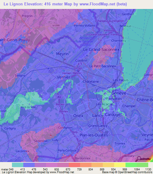 Le Lignon,Switzerland Elevation Map