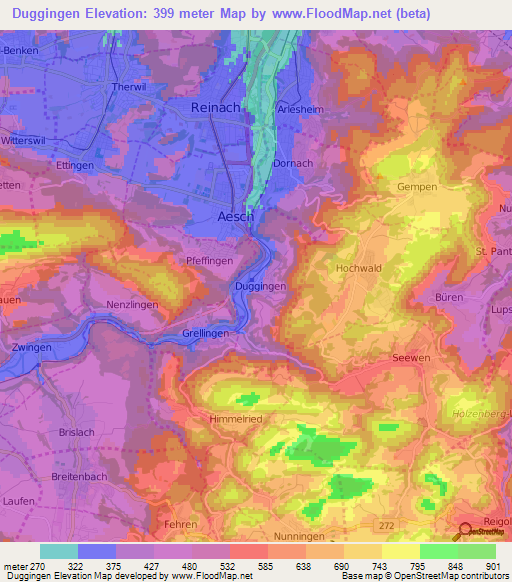 Duggingen,Switzerland Elevation Map
