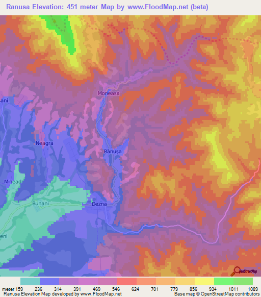 Ranusa,Romania Elevation Map