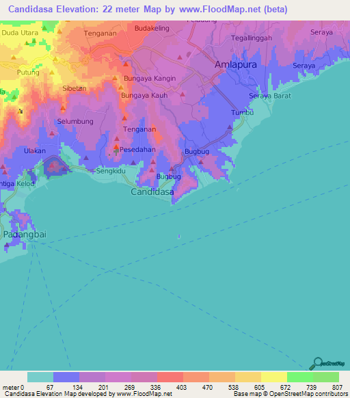 Candidasa,Indonesia Elevation Map