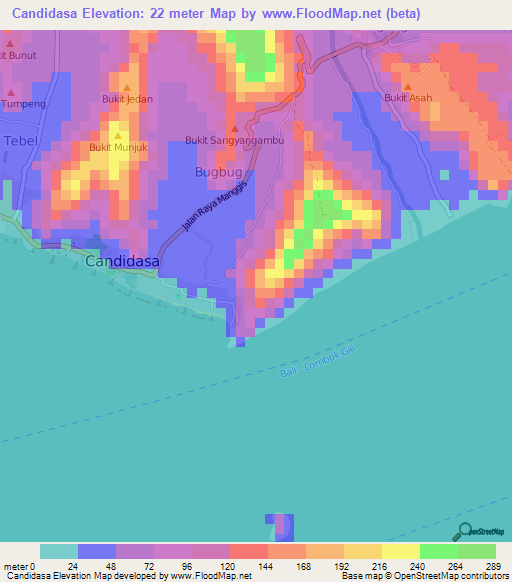 Candidasa,Indonesia Elevation Map