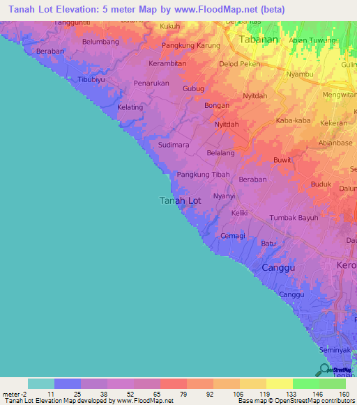 Tanah Lot,Indonesia Elevation Map