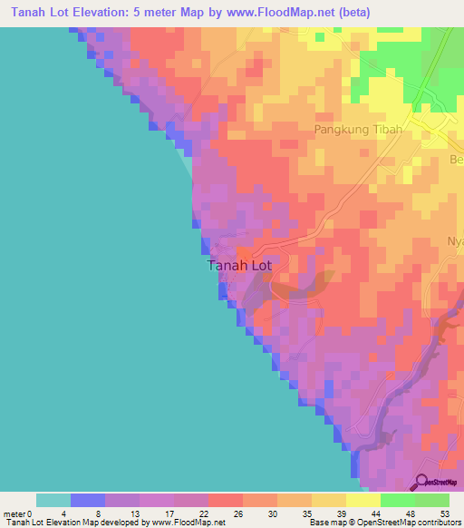 Tanah Lot,Indonesia Elevation Map