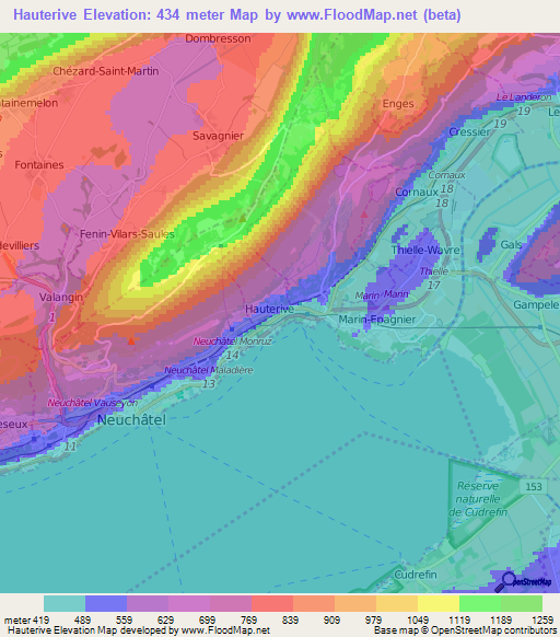 Hauterive,Switzerland Elevation Map