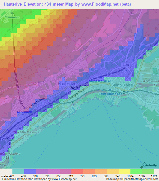 Hauterive,Switzerland Elevation Map
