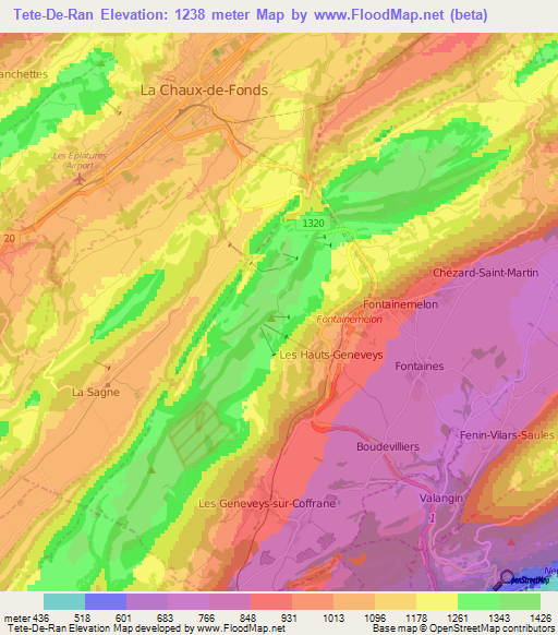 Tete-De-Ran,Switzerland Elevation Map