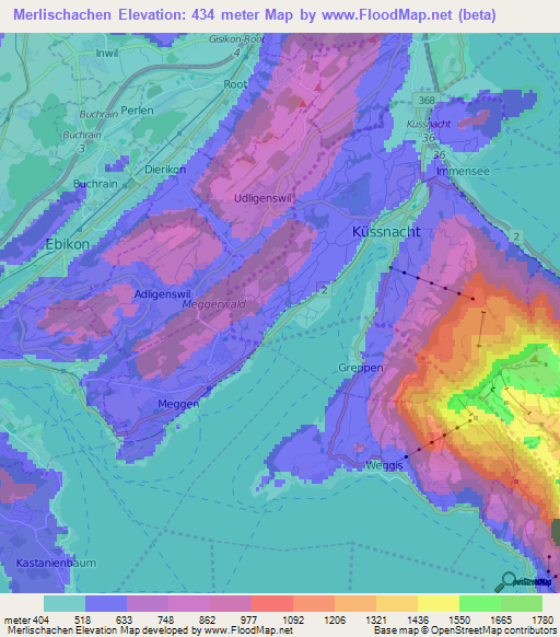 Merlischachen,Switzerland Elevation Map