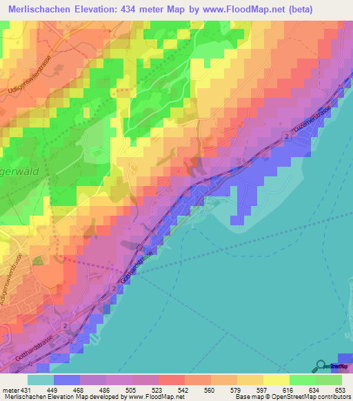 Merlischachen,Switzerland Elevation Map