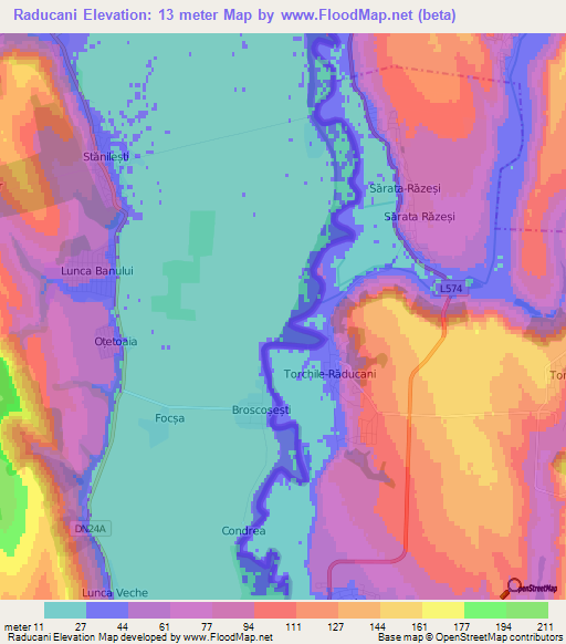 Raducani,Romania Elevation Map