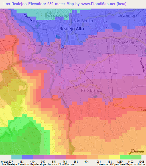 Los Realejos,Spain Elevation Map