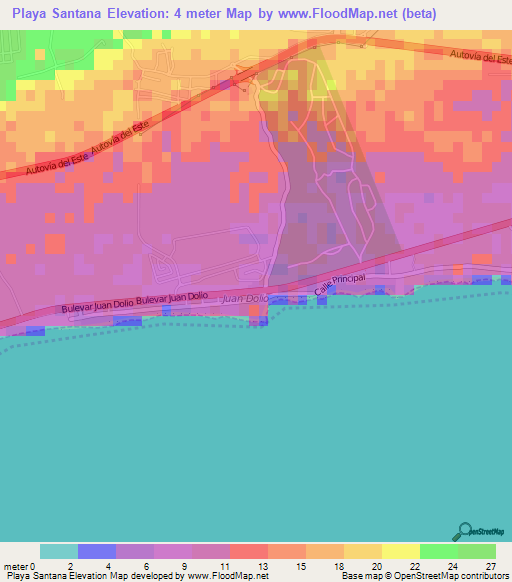 Playa Santana,Dominican Republic Elevation Map