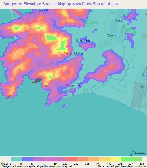 Sarigerme,Turkey Elevation Map