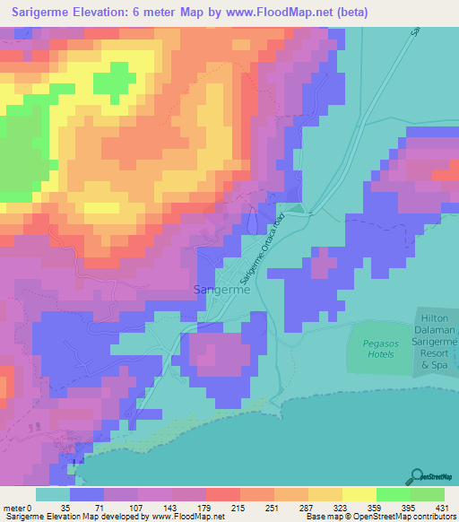 Sarigerme,Turkey Elevation Map