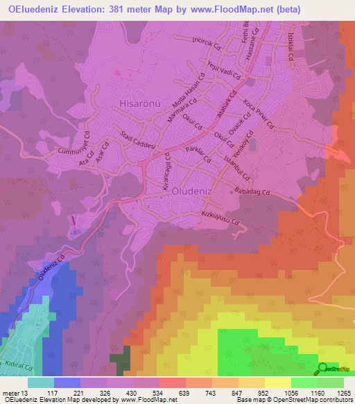 OEluedeniz,Turkey Elevation Map