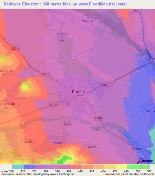 Radowce,Romania Elevation Map