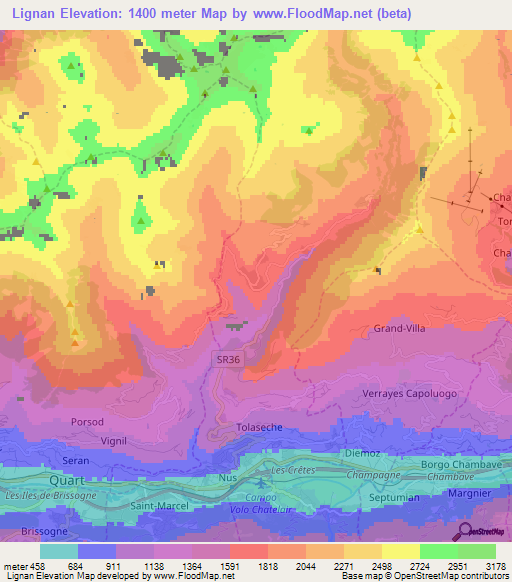 Lignan,Italy Elevation Map