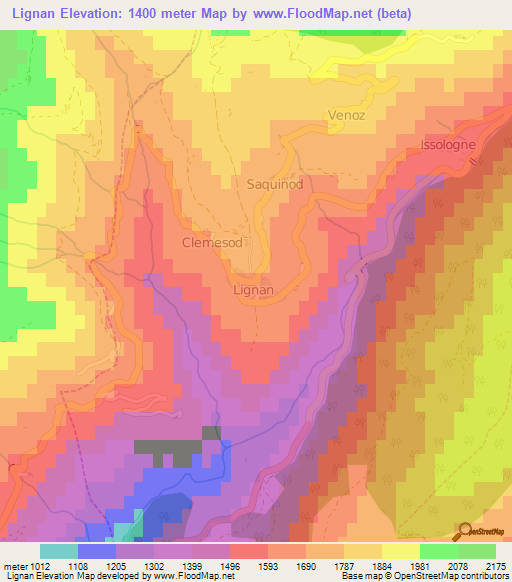 Lignan,Italy Elevation Map