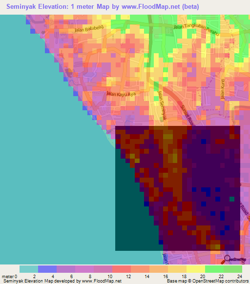 Seminyak,Indonesia Elevation Map