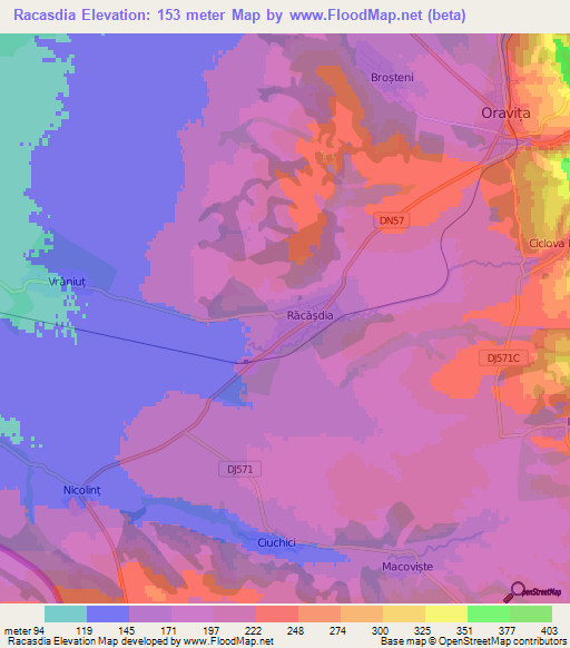 Racasdia,Romania Elevation Map