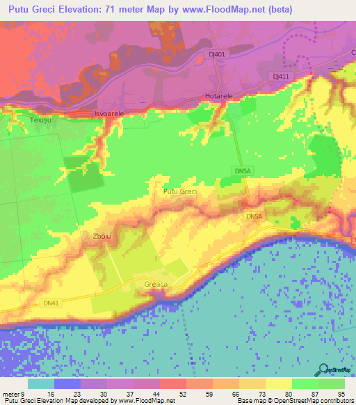 Putu Greci,Romania Elevation Map