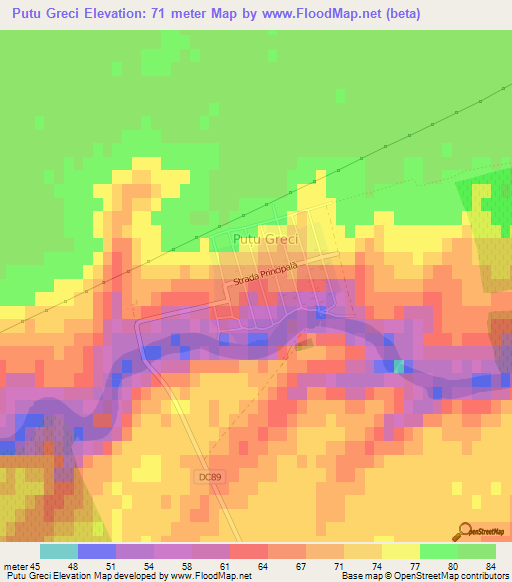 Putu Greci,Romania Elevation Map